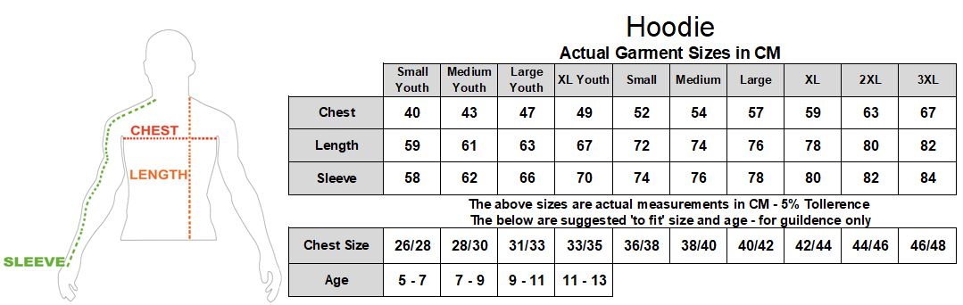 Couture Hoodie Size Chart